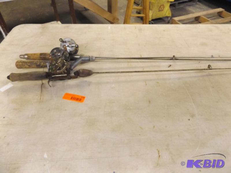 Three vintage fishing rods and reels...