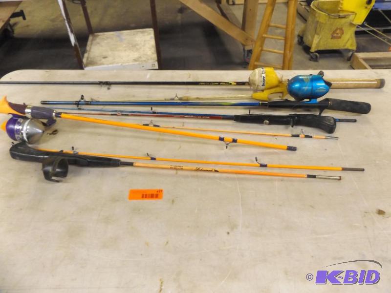 Lot of 5 Fishing Rods 3 of them have reels....