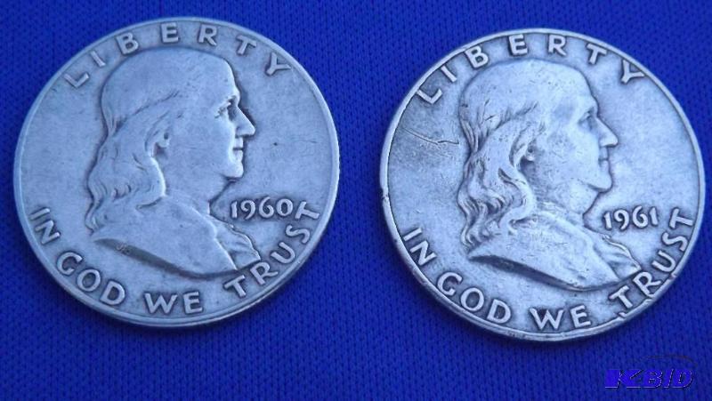 Two Franklin Half Dollar Silver Coins, 1960 D...