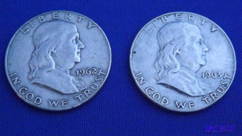 Two Franklin Half Dollar Silver Coins, 1962 D...
