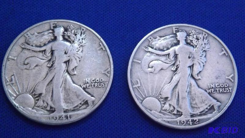 Two Walking Liberty Half Dollar Silver Coins,...