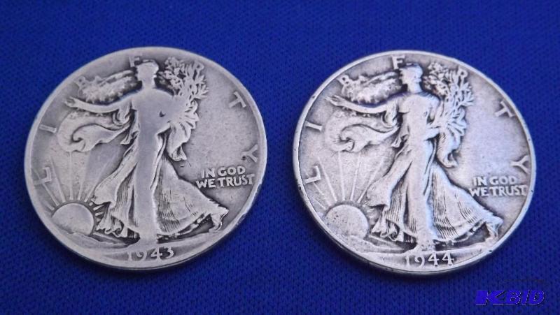 Two Walking Liberty Half Dollar Silver Coins,...