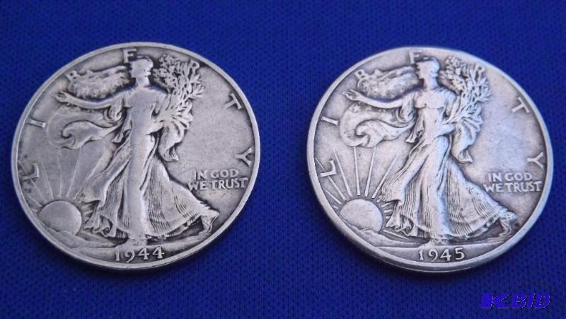 Two Walking Liberty Half Dollar Silver Coins,...