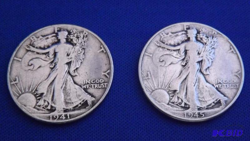 Two Walking Liberty Half Dollar Silver Coins,...