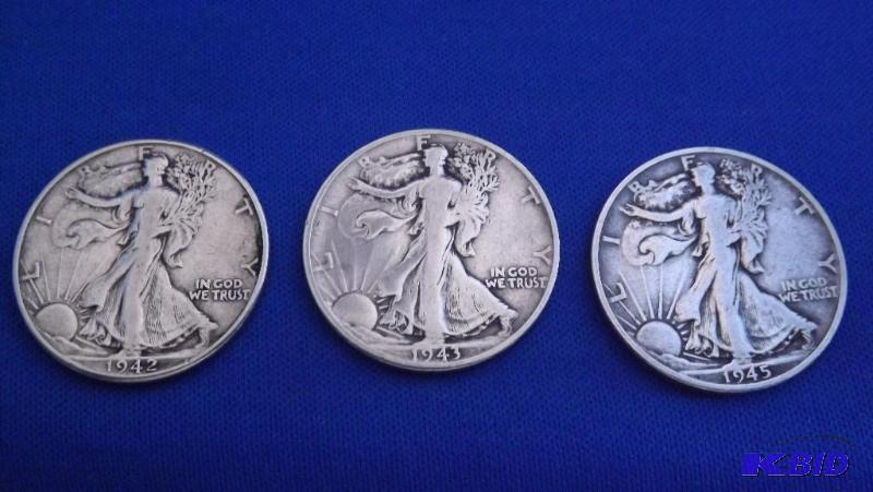 Three Walking Liberty Half Dollar Silver Coin...