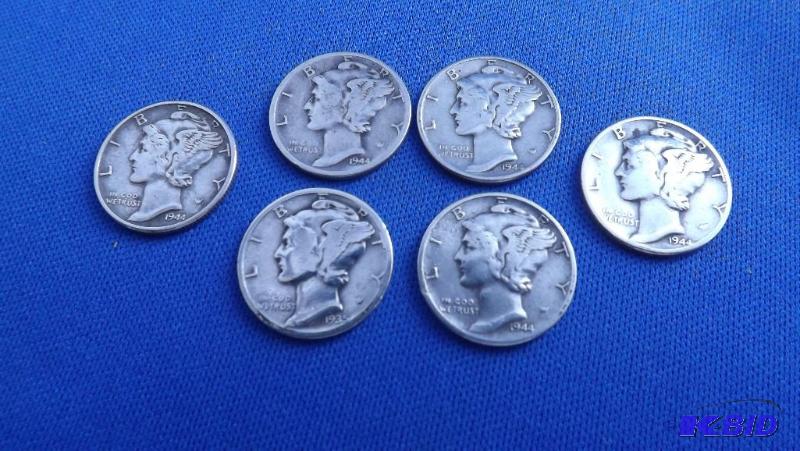 Lot of 6 Mercury Dimes, various years. 1944s...