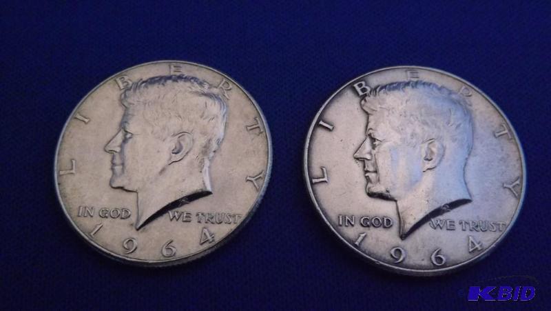 Two 1964 Kennedy Half Dollar Coins, one is D ...