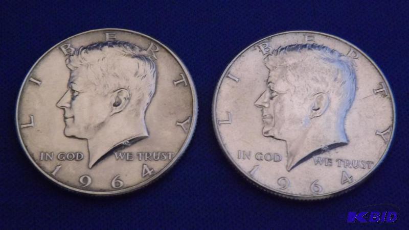 Two 1964 Kennedy Half Dollar Coins, one is D ...