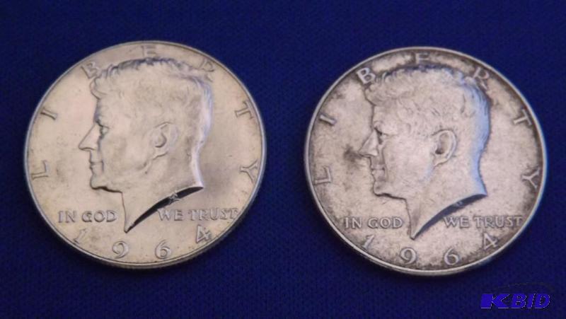 Two 1964 Kennedy Half Dollar Coins, one is D ...