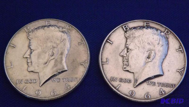 Two 1964 Kennedy Half Dollar Coins, one is D ...