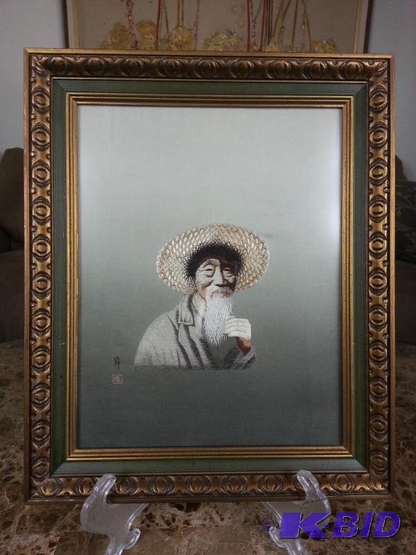 Rare Qing Dynasty Chinese Silk Embroidery Portrain Man Signed