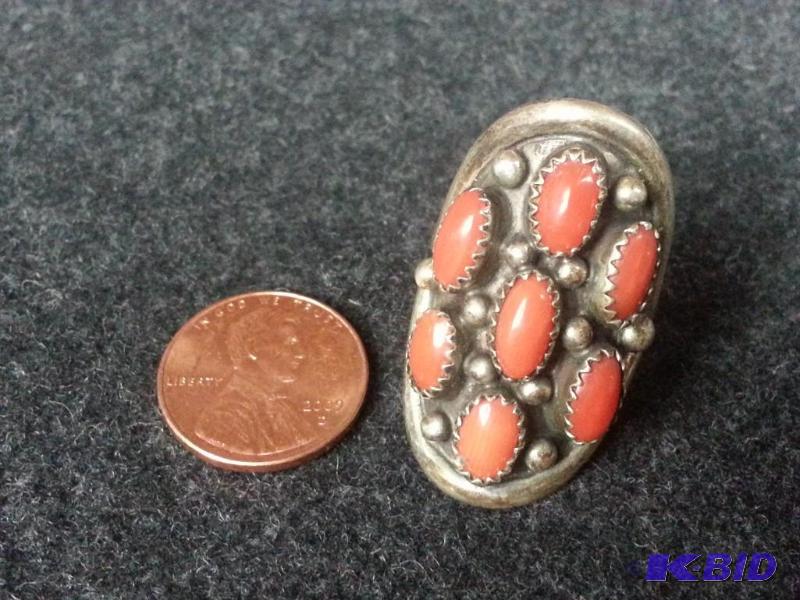 Vintage Sterling .925 () Navajo Coral Signed Ring
