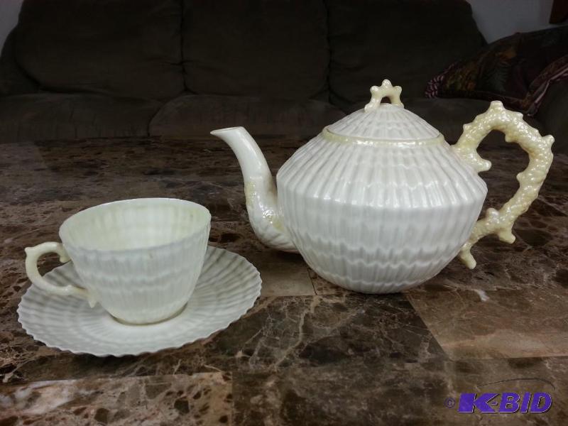 Beelleek Limpet Irish Shell Pattern Tea Spot  Cup  Saucer