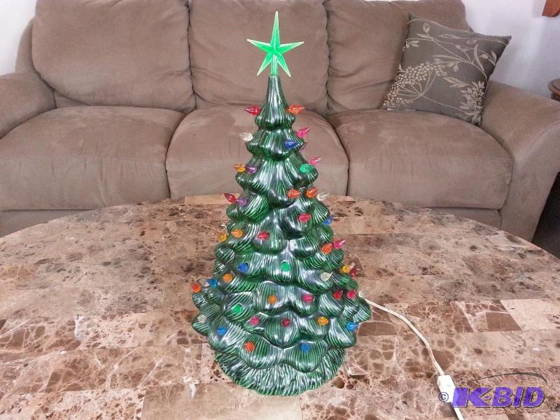 Vintage 19 Lighted 2 Piece Ceramic Christmas Tree 100% Complete