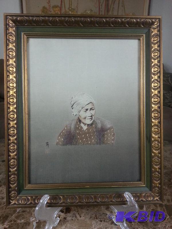 Rare Qing Dynasty Chinese Silk Embroidery Portrain Woman Signed