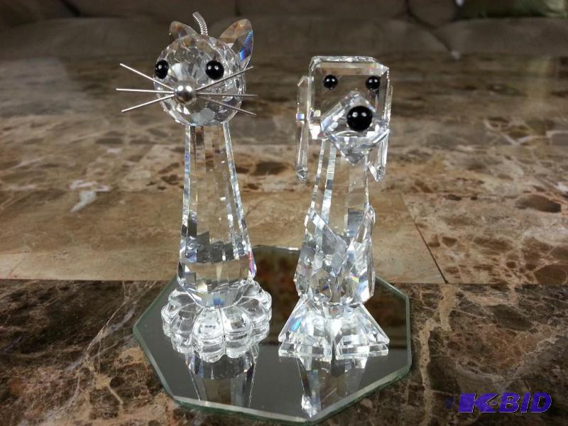 Swarvoski Crystal Cat & Dog Figurines Retired