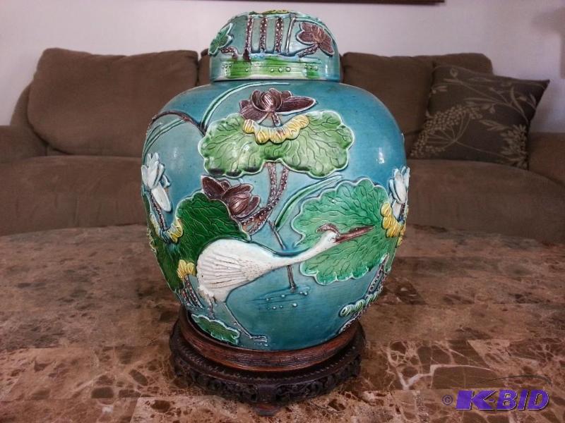 Chinese Qing Dynasty Signed 1850 Cochin Pottery Ginger Jar w Lid