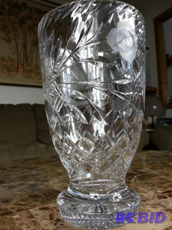 High-end Heavy, Thick Cut and Rose Etched Crystal Vase