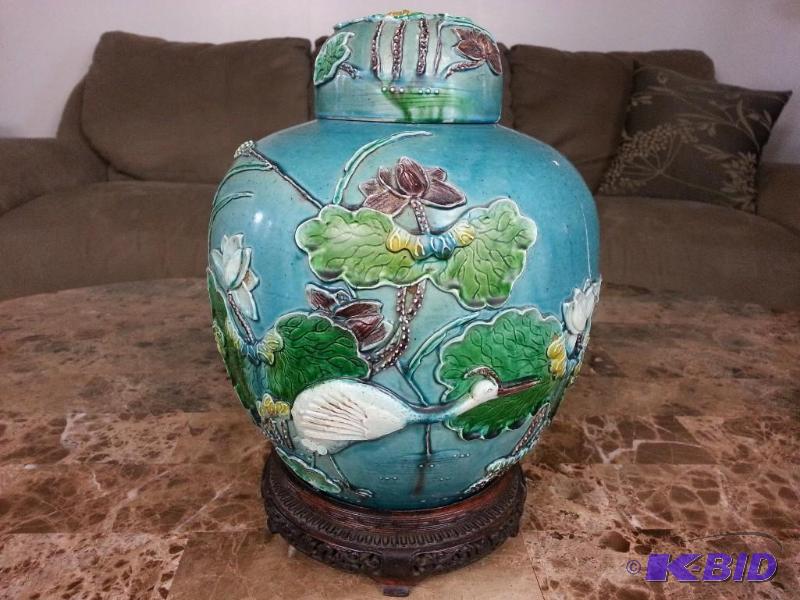 Chinese Qing Dynasty Signed 1850 Cochin Pottery Ginger Jar w Lid
