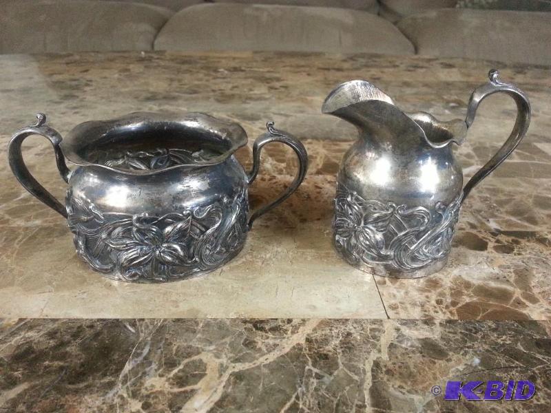 Pairpoint Art Noveau Silverplate Embossed Sugar & Creamer