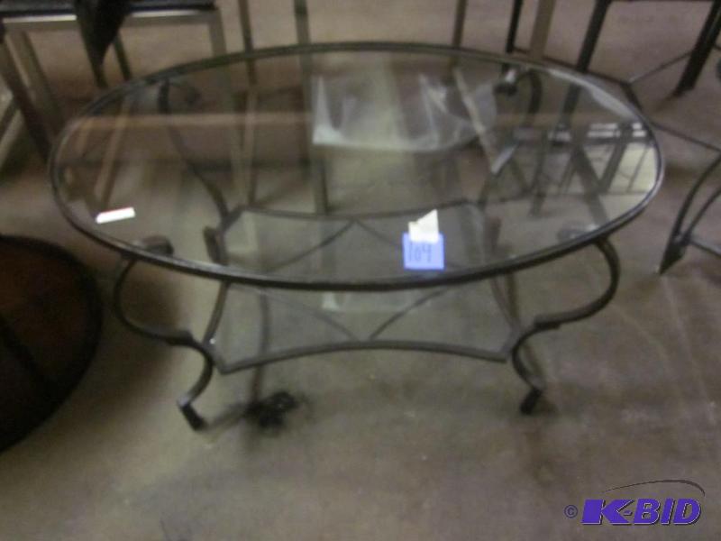 Pier 1 round metal coffee table with glass to...