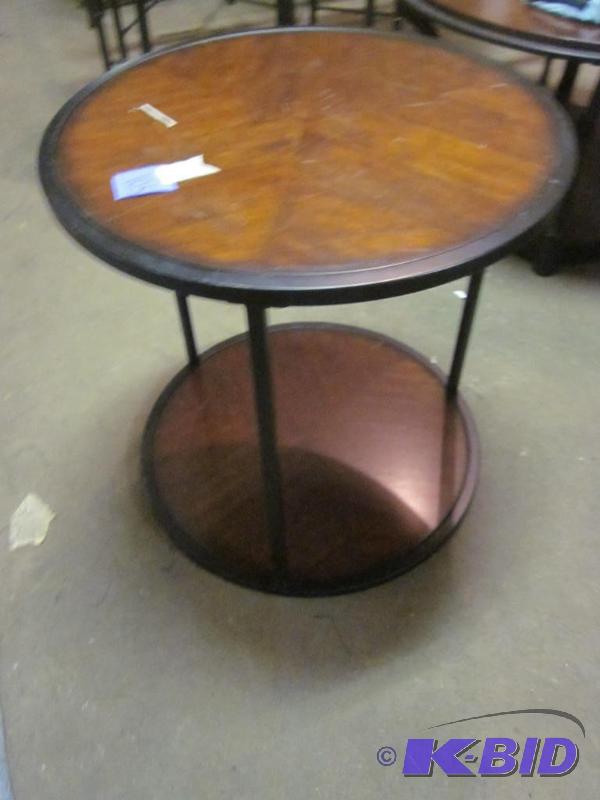 Wood and metal tiered round end table.  &nbsp...