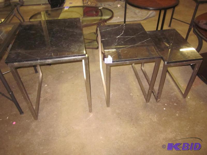 (3) tiered metal base and heavy black swirl m...
