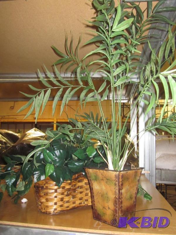 Lot of two artificial plants and planters.  &...