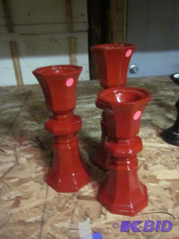 Lot of three matching candlestick holders.  &...