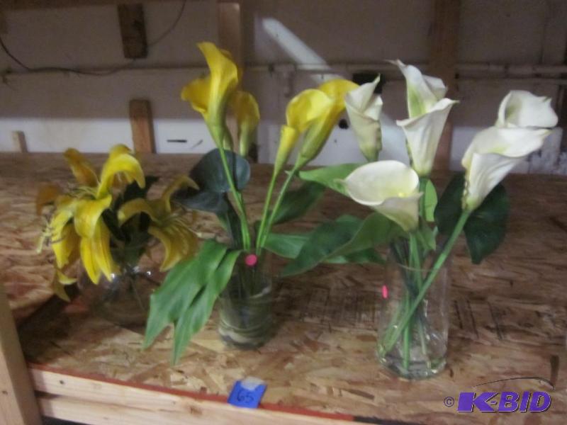 Lot of three vases and artificial flowers.  &...