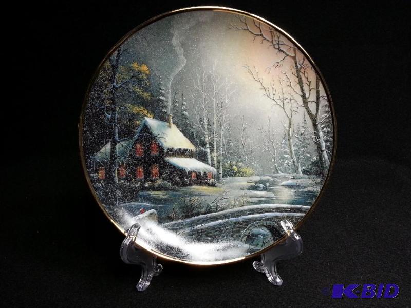 lot 36 image: Franklin Mint Winter Watch Ron Huff Collector Plate Fine Porcelain 24K Rim
