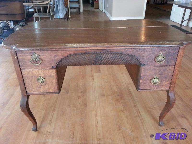 lot 58 image: Antique Art Deco Double-Sided Secretarys Desk w Queen Anne Legs