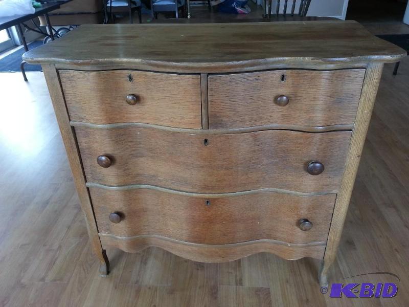 lot 59 image: Antique Curved Oak 4-Door Dresser w Locks