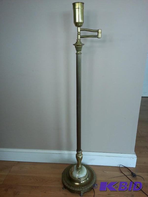 lot 62 image: Art Deco Brass and Onyx Floor Lamp w Swing Arm