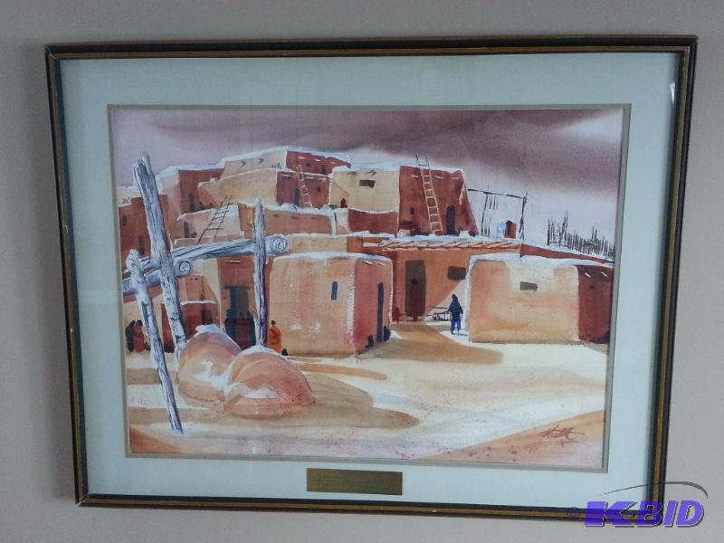 lot 63 image: Original () Pueblo Southwest Watercolor - Signed