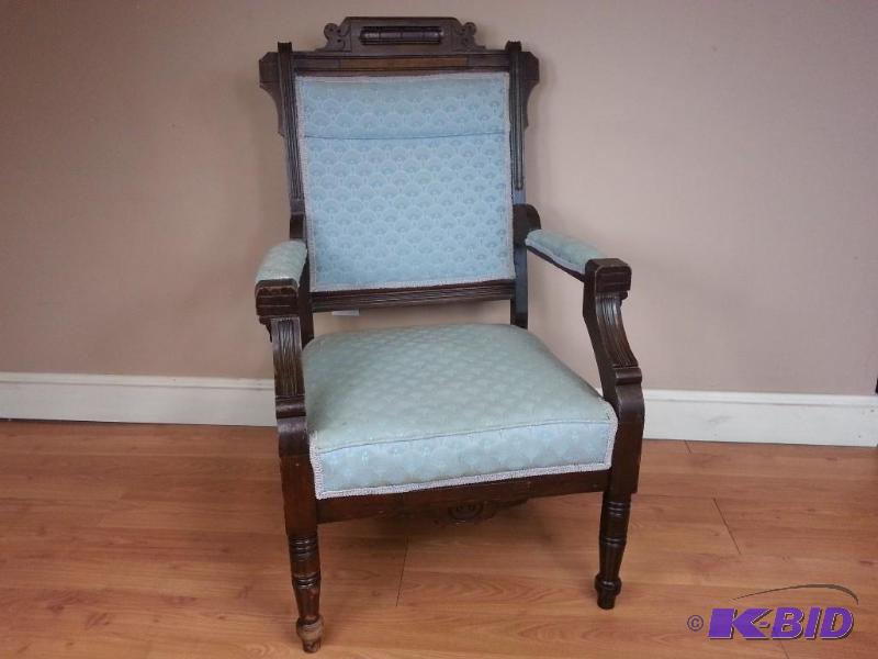 lot 64 image: Victorian Arm Chair w Light Blue Upholstery