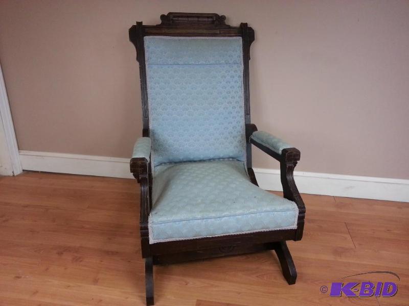 lot 65 image: Victorian Spring Rocking Chair w Light Blue Upholstery