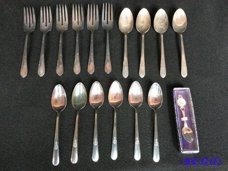 lot 7 image: 16 Piece Misc. Antique & Vintage Silverplate Forks & Spoons  1984 Two Harbors, MN Souveniour Spoon
