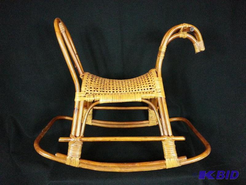 lot 70 image: Antique Wicker Bamboo Wooden Rocking Horse
