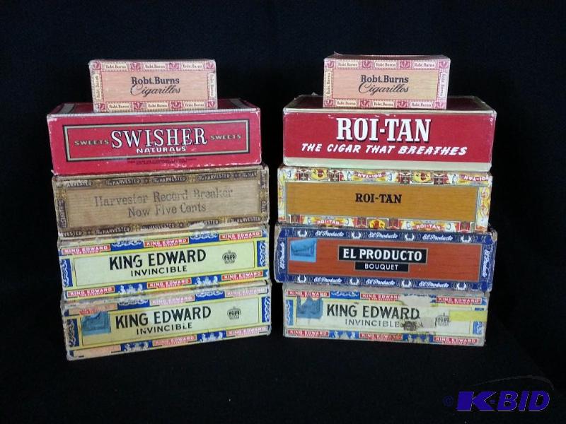 lot 71 image: Set of (10) Vintage Cigar Boxes - Various Manufacturers