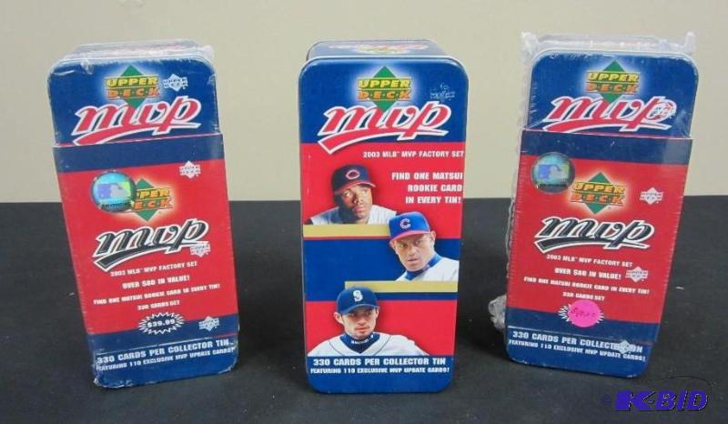 lot 17 image: 3 Tins of 2003 Upper Deck MVP Baseball Cards