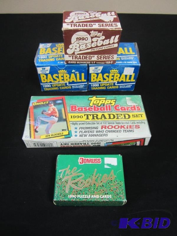 lot 21 image: 5 Boxes 1990 Baseball Cards - Fleer, Topps & Donruss