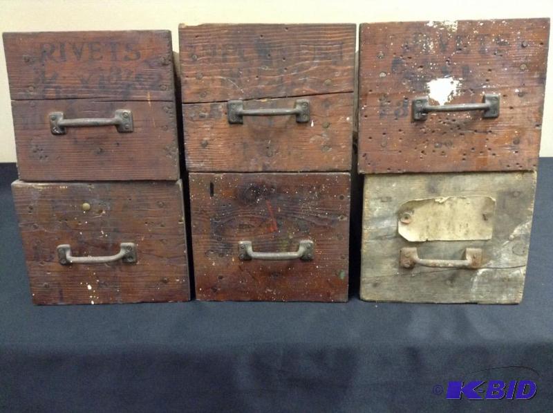lot 11 image: Lot of 6 Vintage Wood DrawersBins