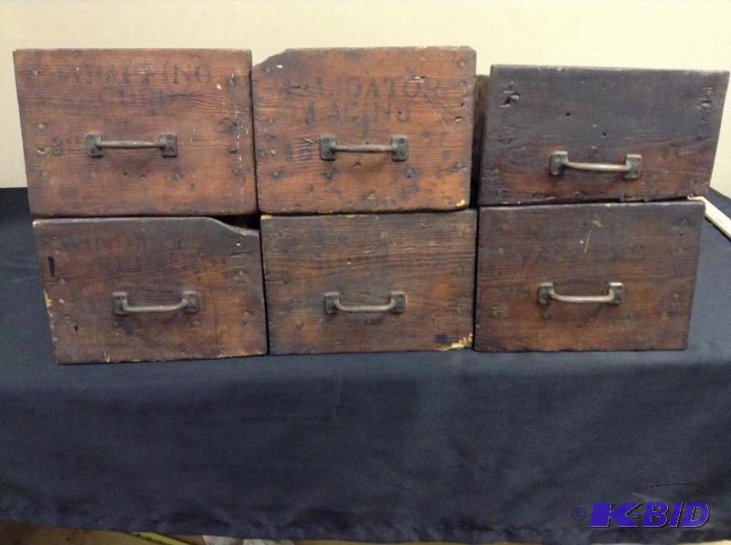 lot 12 image: Lot of 6 Vintage Wood DrawersBins