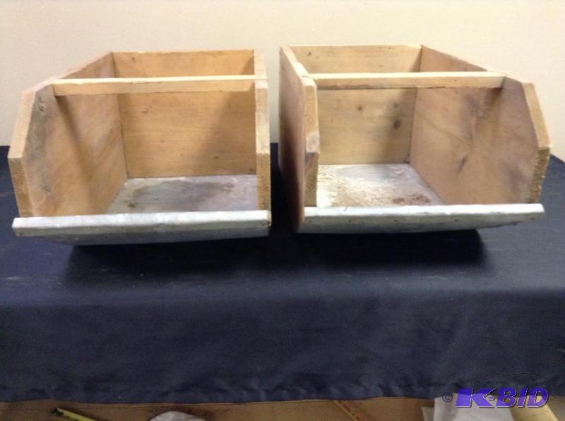 lot 21 image: Lot of 2 vintage woodmetal bins from Waconia Creamery