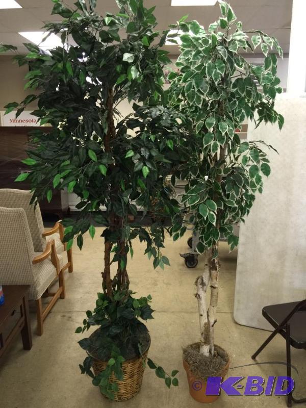 lot 34 image: 2 Faux Trees In Basket And Pot