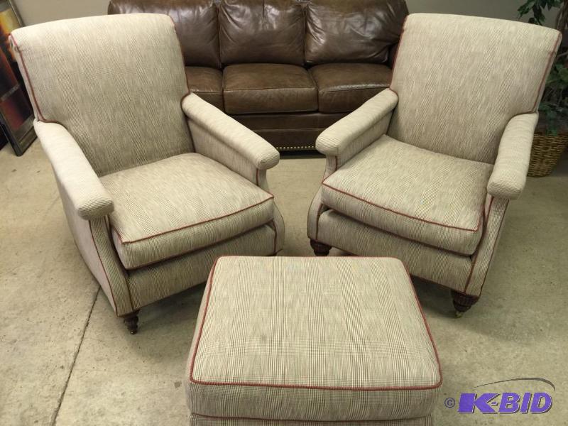 lot 36 image: 2 Like New Excursions Upholstered Lounge Chairs With Ottoman