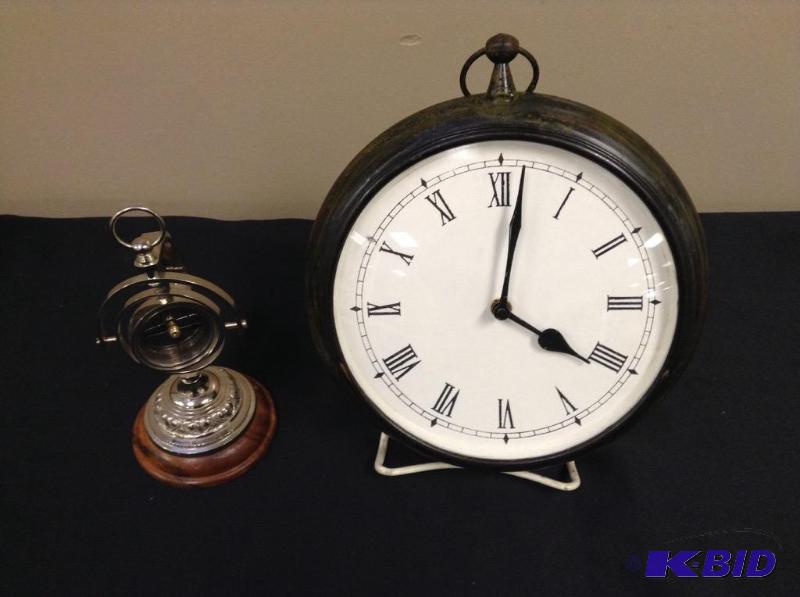 lot 58 image: Old World Style Pocket Watch Clock & Compass