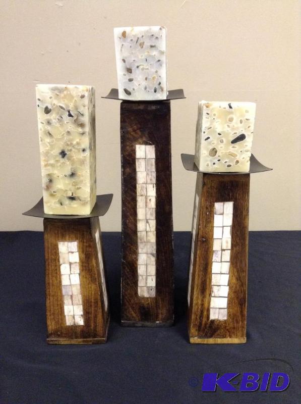 lot 59 image: 3 Beautiful Pier 1 Old World Style Pillar Candle Holders