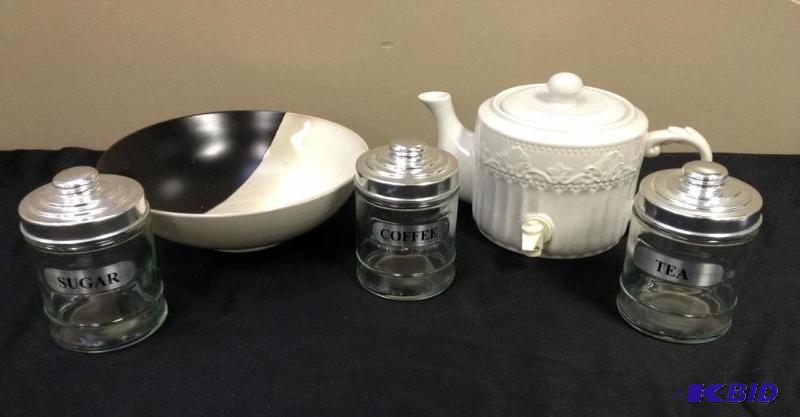 lot 76 image: Teapot Dispenser, Canisters & Bowl